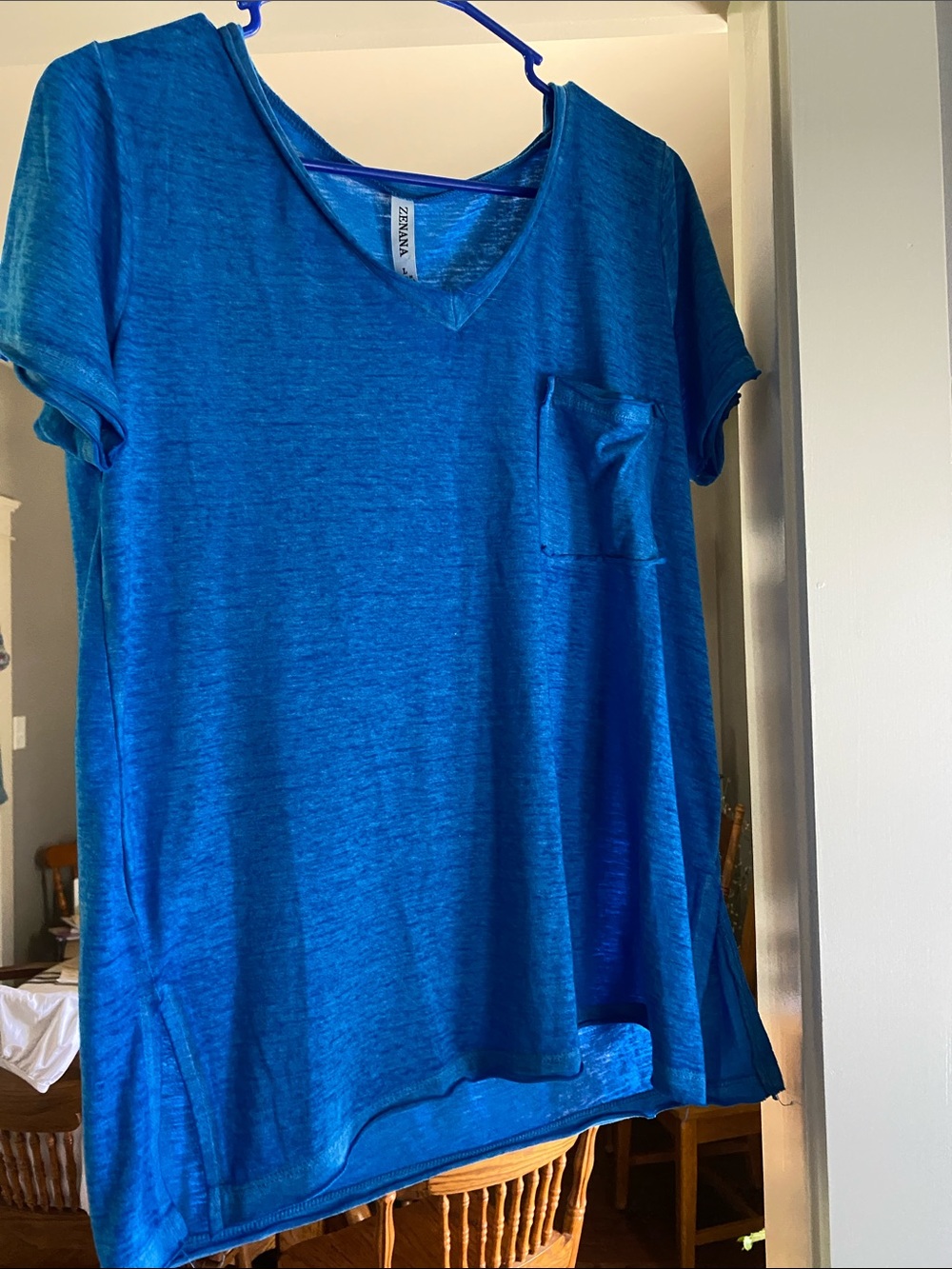 Zenana Outfitters Blue Slub Knit V-Neck Tee